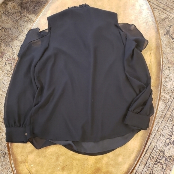 Calvin Klein Long Sleeve Cold Shoulder Blouse with Ruffles and Tie Front - Picture 9 of 12